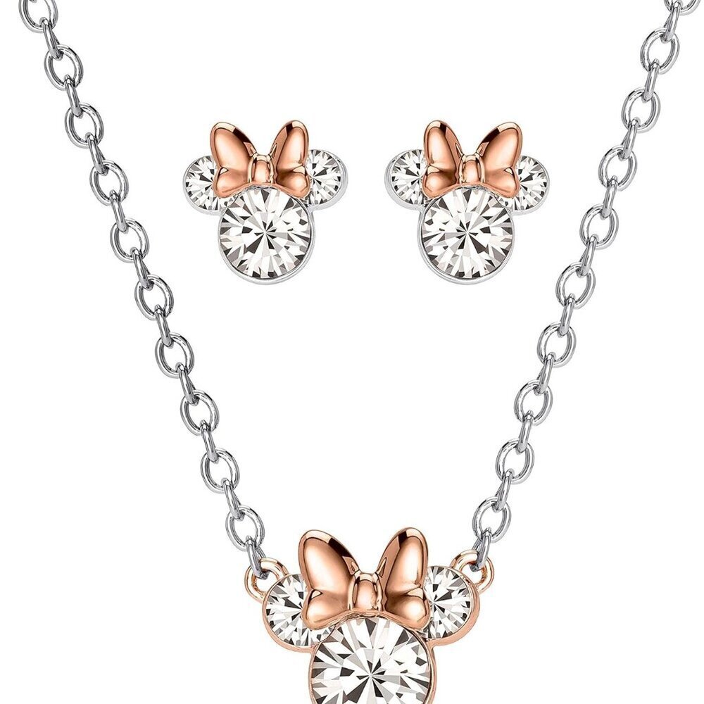 Women's Crystal Minnie Mouse Necklace and Stud Earrings Silver P...